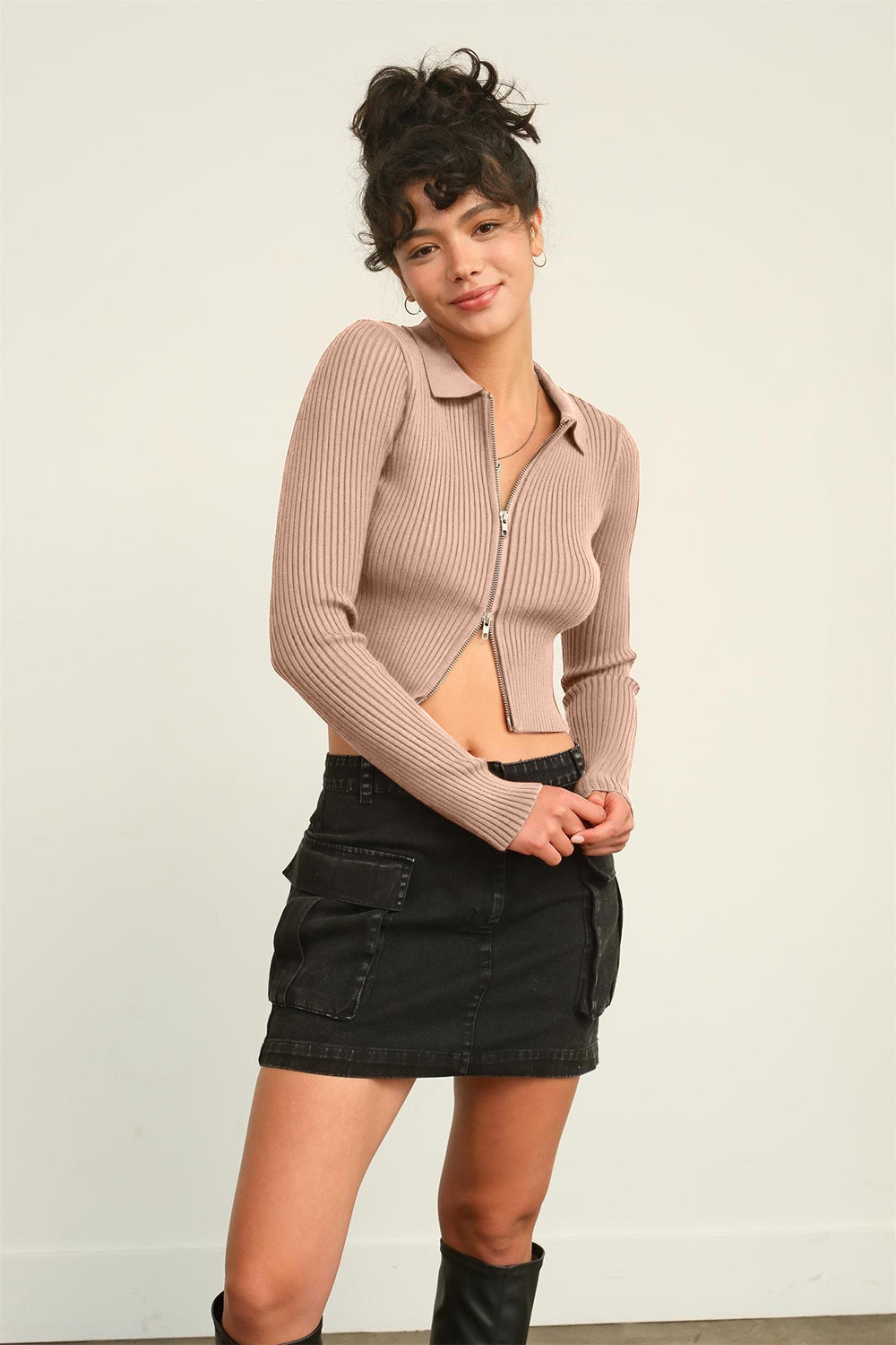HYFVE Ribbed Double Zip Cropped Cardigan HYFVE Ribbed Double Zip Cropped Cardigan