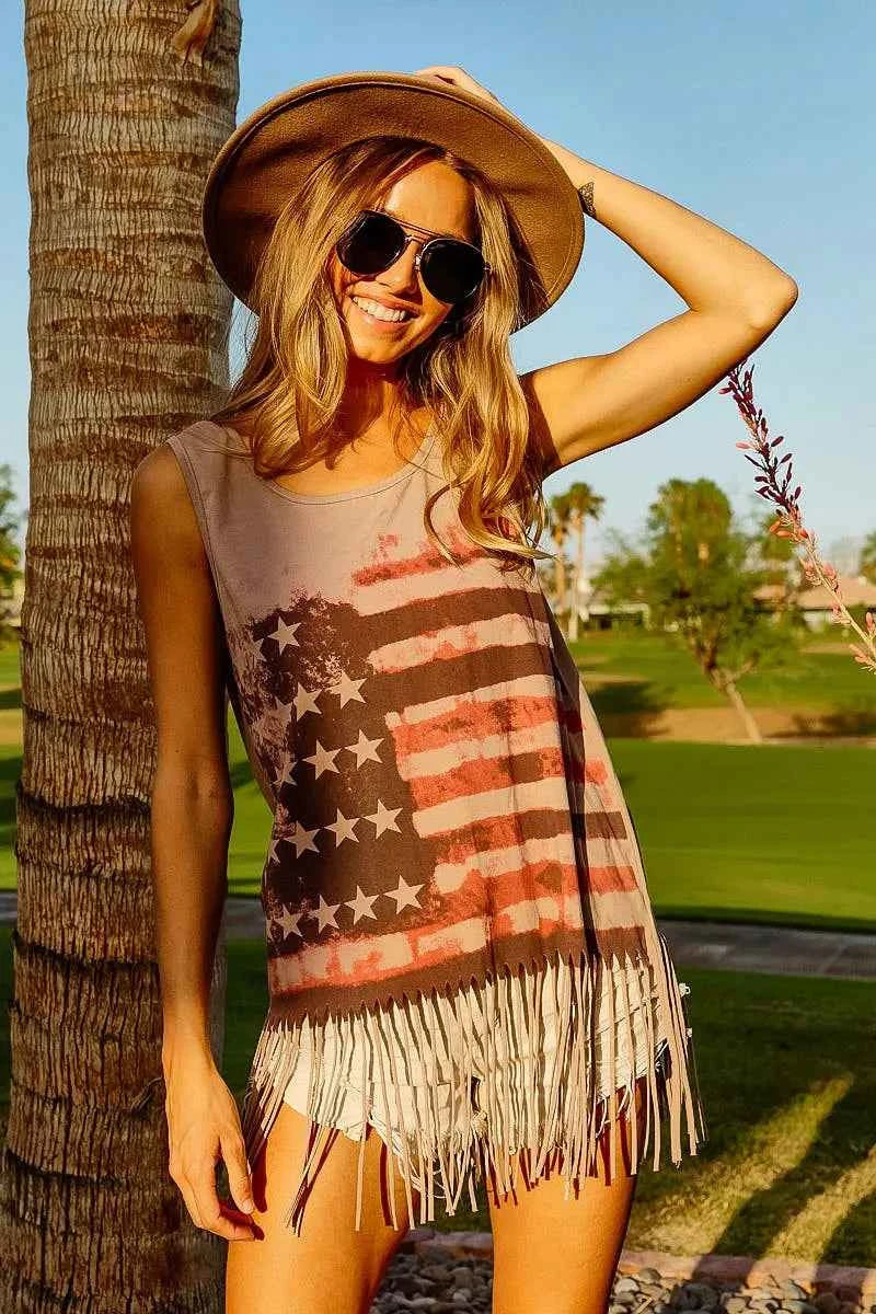 BiBi American Flag Print Knit Sleeveless Top BiBi American Flag Print Knit Sleeveless Top