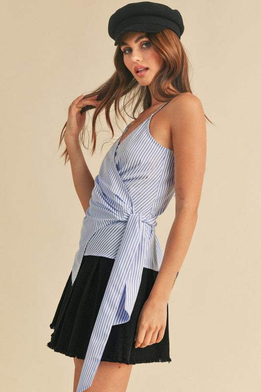 Aemi + Co Side Knotted Surplice Striped Cami e18e9b64-91f2-44f3-91be-3dffa930cb85-Max