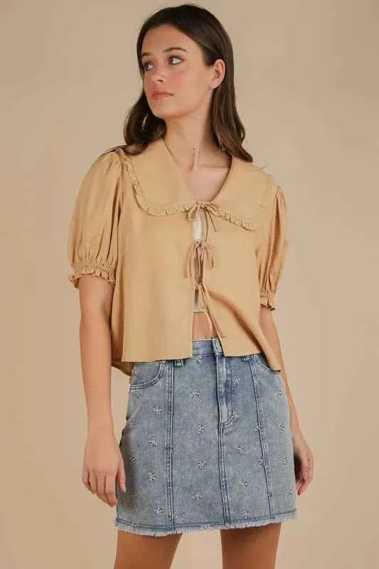 VERY J Bow Printed Casual Denim Mini Skirt VERY J Bow Printed Casual Denim Mini Skirt