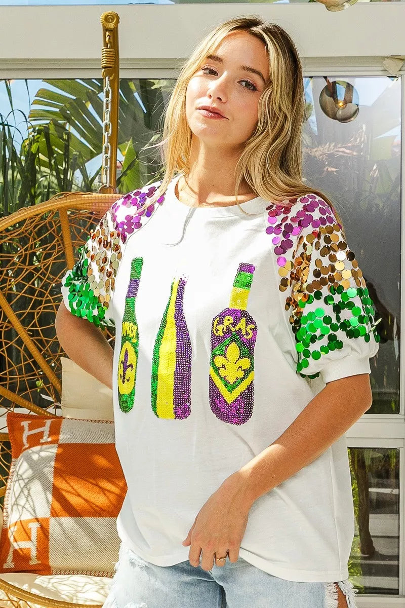 BiBi Sequin Mardi Gras Bottles Spangled Sleeve Top e1edf186bb0a4934923e0fe80a70510e-Max-Origin