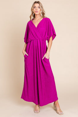 BOMBOM Surplice Maxi Dress with Pockets - TopFashionHQ
