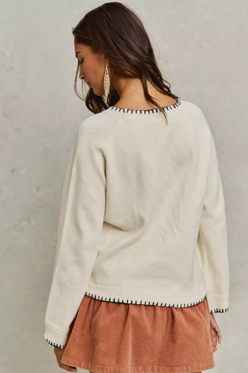 SO ME Horse Knit Sweater Top with Blanket Stitch e25128bd5f5b4c89ac79b9bf339f051b-Max-Origin