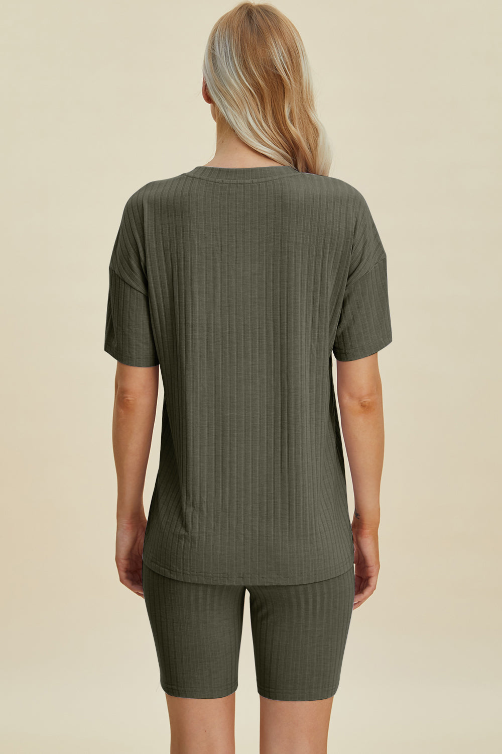 Basic Bae Full Size Ribbed V-Neck Short Sleeve Top and Shorts Set Basic Bae Full Size Ribbed V-Neck Short Sleeve Top and Shorts Set