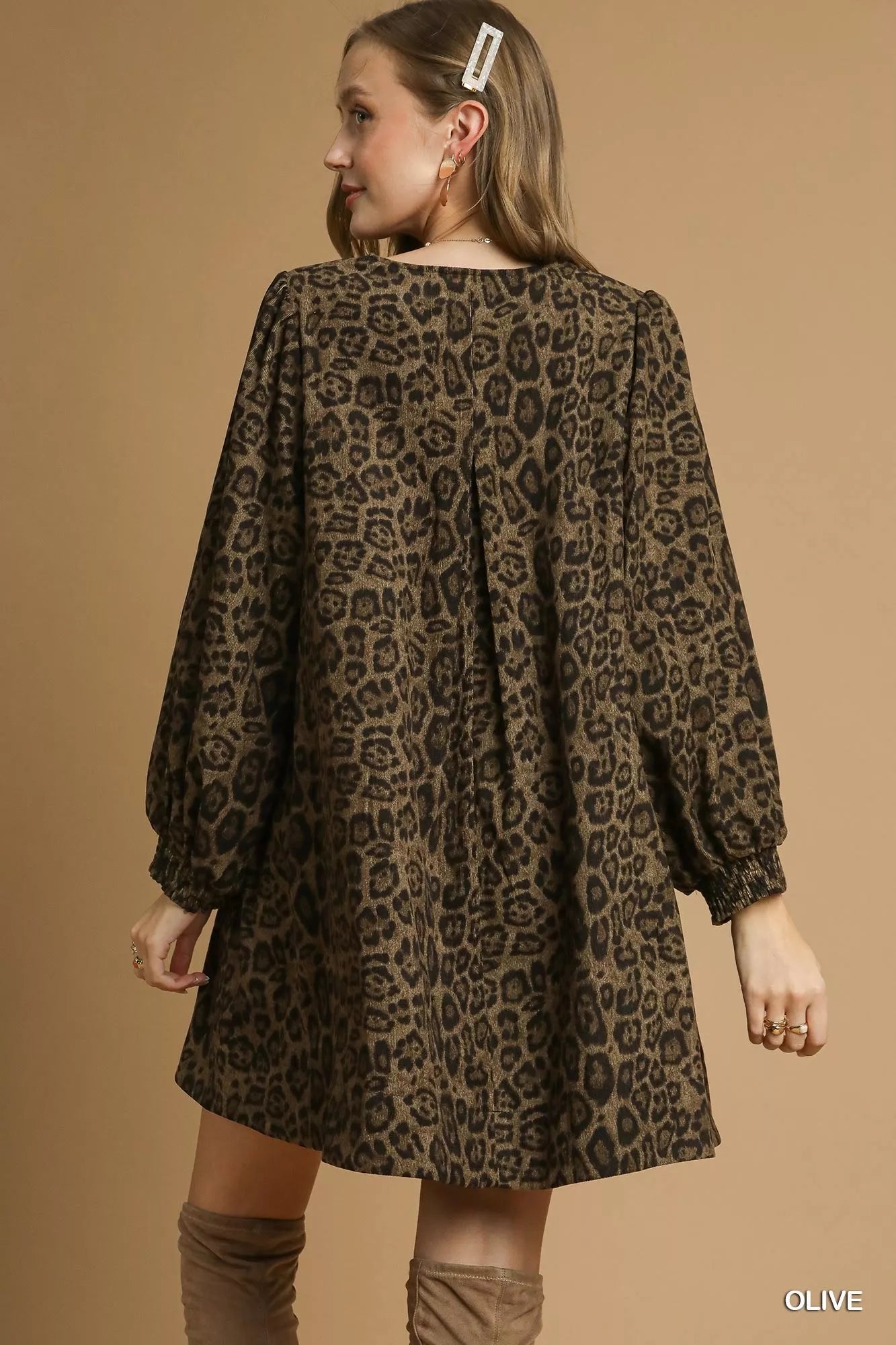 Umgee Leopard Print Long Sleeve Swing Dress e272d89c-3317-406a-af9e-299f03f923c4-Max-Origin