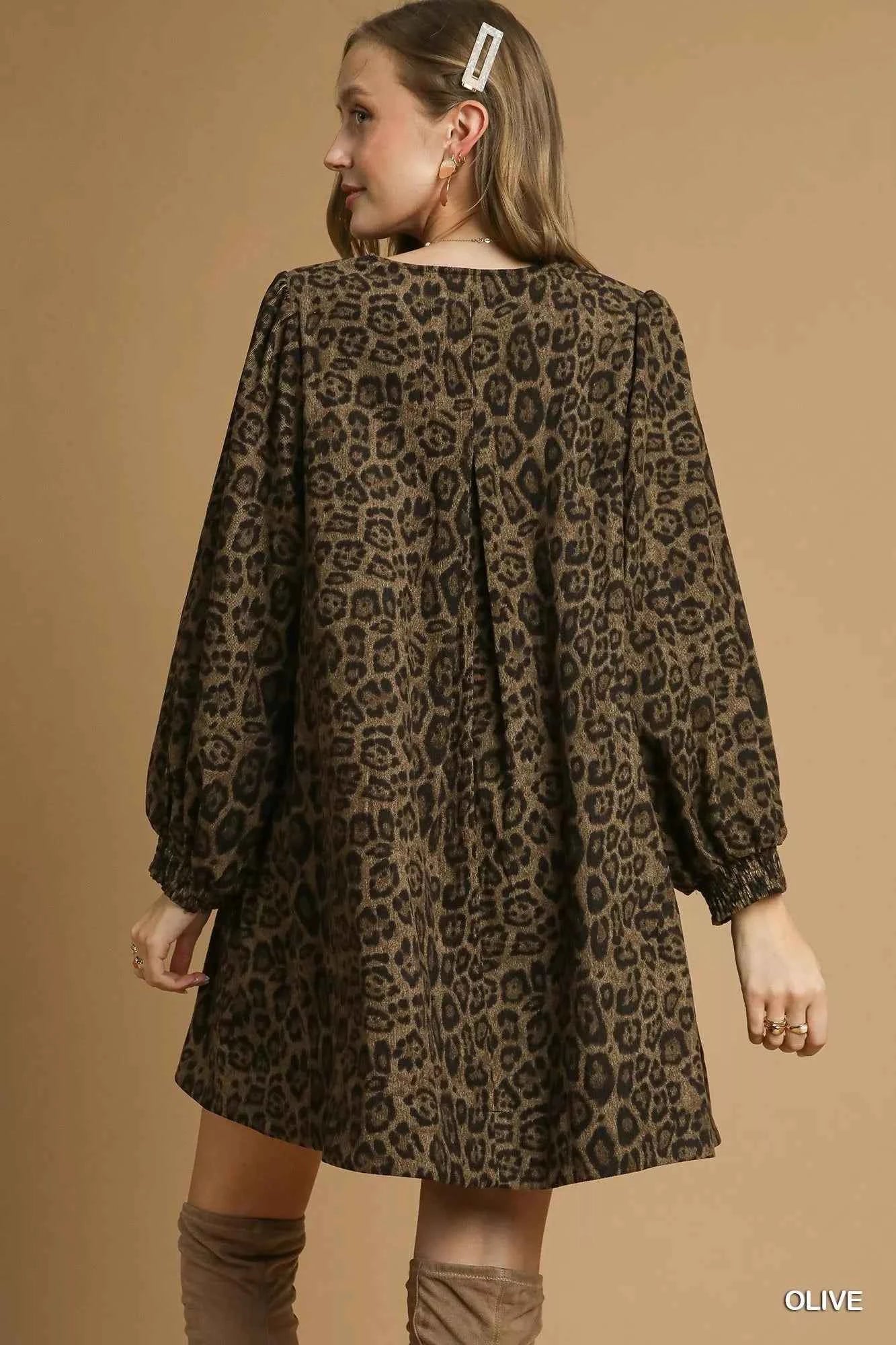 Umgee Leopard Print Long Sleeve Swing Dress Umgee Leopard Print Long Sleeve Swing Dress