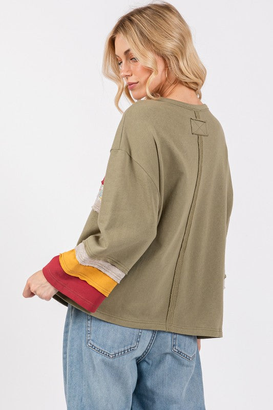 SAGE + FIG French Terry Color Block T-Shirt SAGE + FIG French Terry Color Block T-Shirt - TopFashionHQ