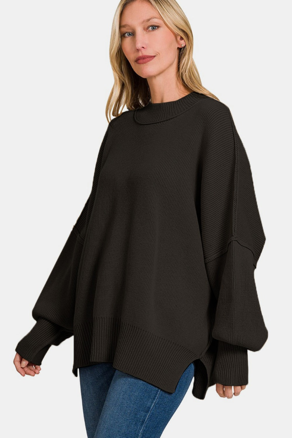 Zenana Side Sit Oversize Sweater Zenana Side Sit Oversize Sweater - TopFashionHQ