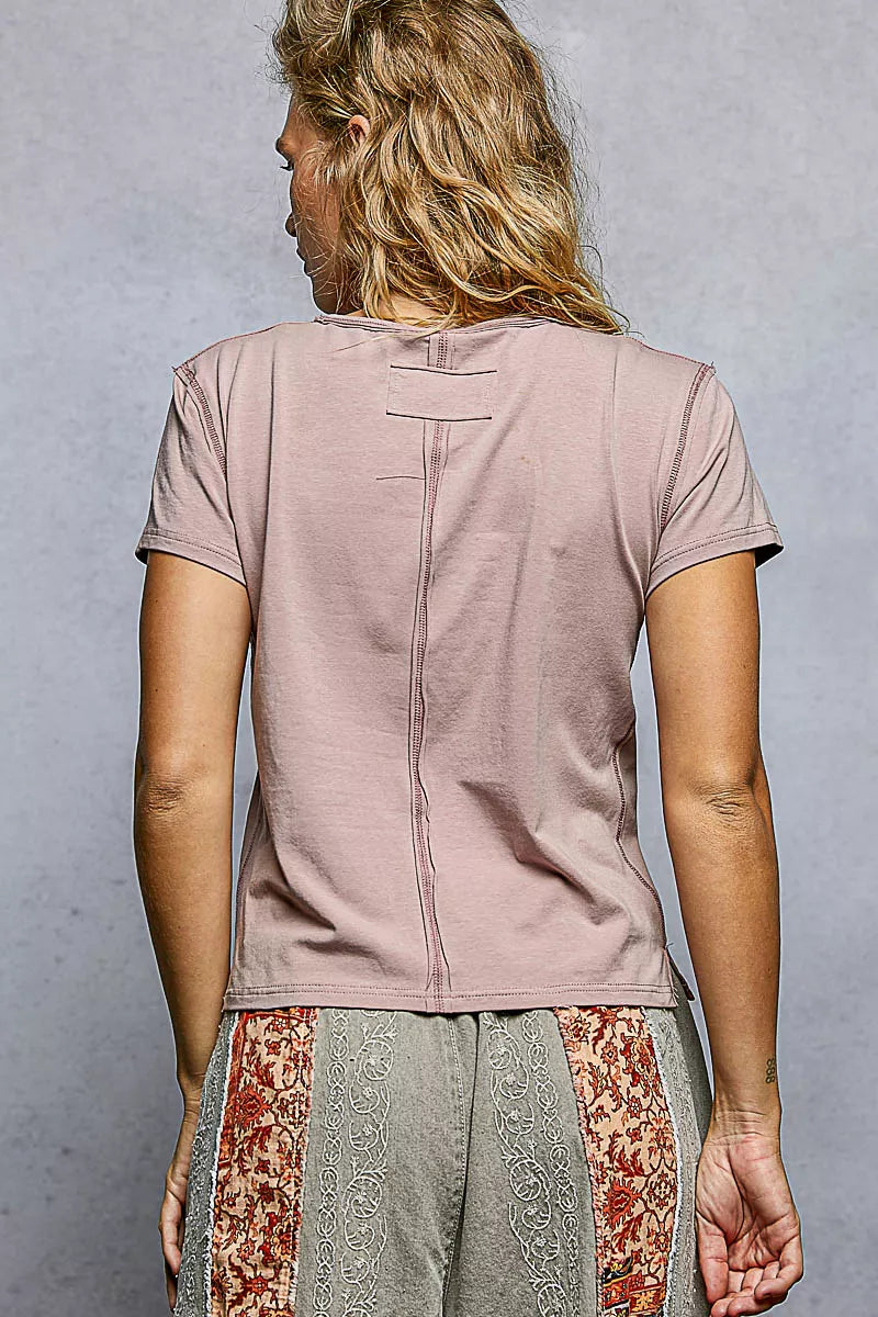 POL Contrast Stitching Round Neck Short Sleeve T-Shirt e2c50e9e-5902-4429-bc54-697dc904cd09-Max-Origin