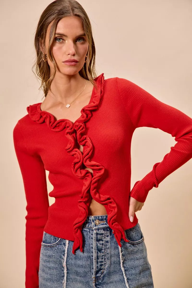 SO ME Cascade Ruffle Ribbed Sweater Cardgian e2e07be7677d47aca87a0331270b3a9a-Max-Origin