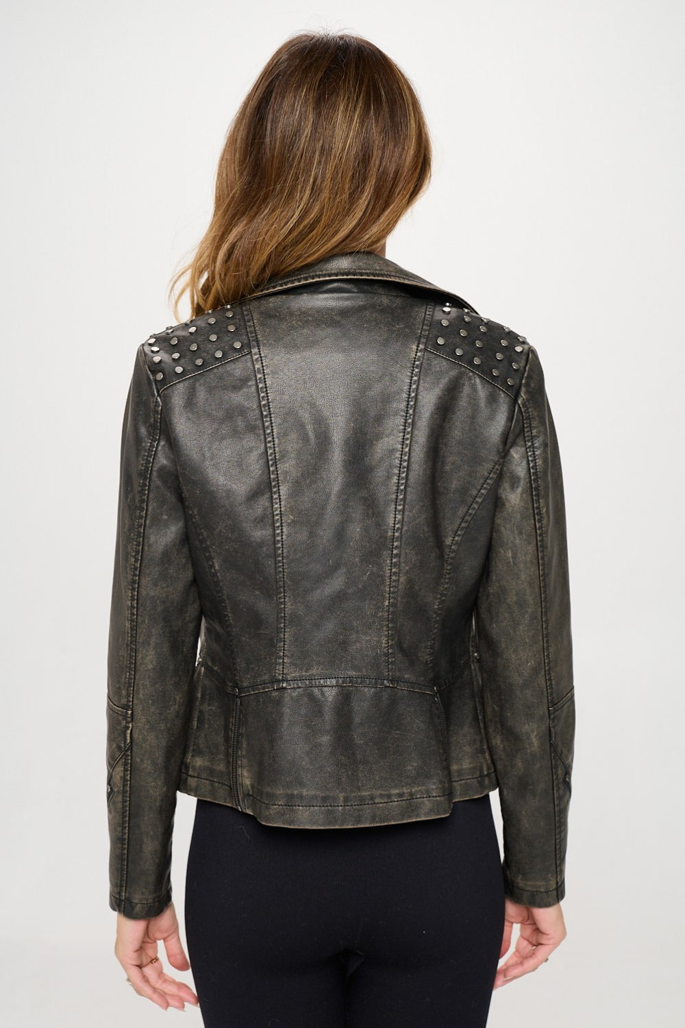 Coalition LA Studded Classic Moto Faux Leather Jacket Coalition LA Studded Classic Moto Faux Leather Jacket - TopFashionHQ