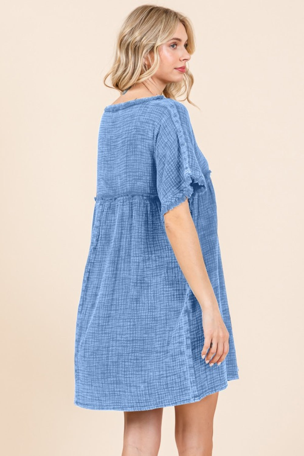 Culture Code Full Size Short Sleeve Babydoll Texture Dress with Pockets Culture Code Full Size Short Sleeve Babydoll Texture Dress with Pockets - TopFashionHQ
