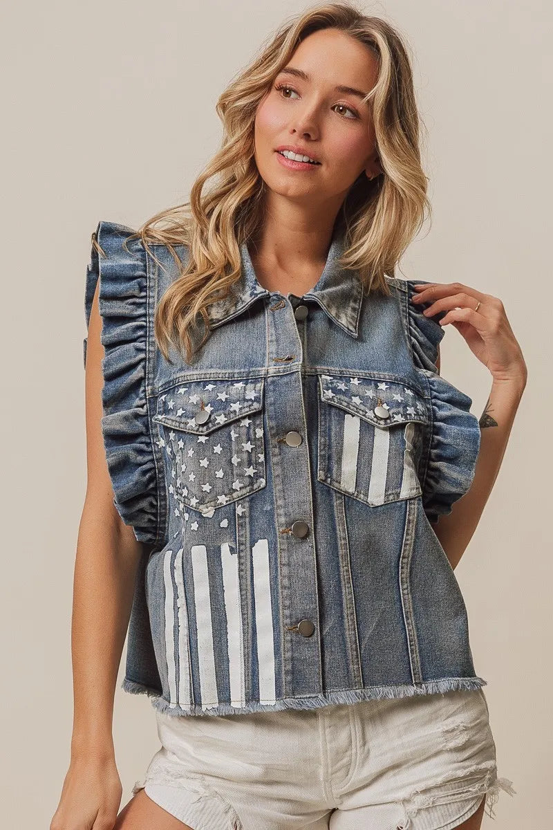 BiBi American Flag Washed Denim Jacket e3258802-fe21-44ac-81b0-a2789bd8c078-Max