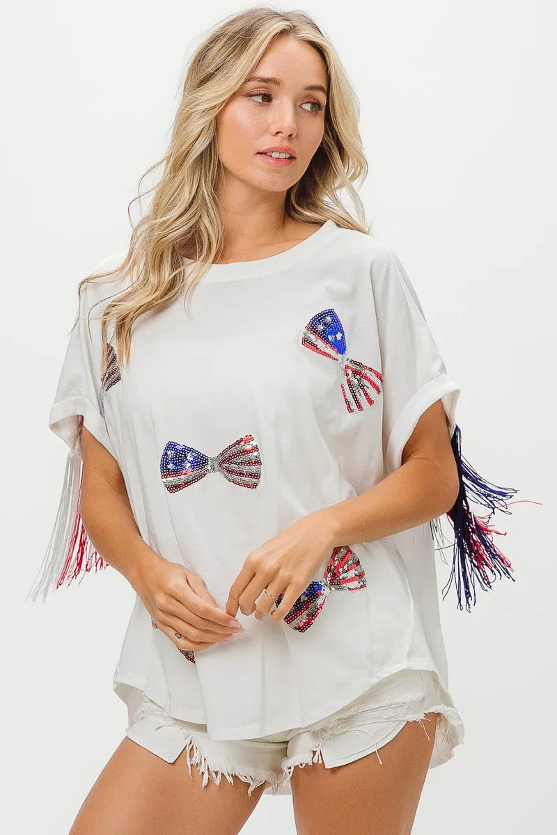 BiBi American Flag Sequin Ribbon T-Shirt e32d1551d72645efb4670fe3692010e3-Max-Origin