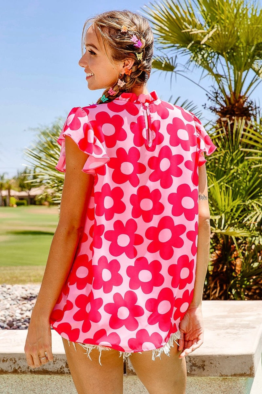 BiBi Floral Contrast Ruffled Top BiBi Floral Contrast Ruffled Top - TopFashionHQ