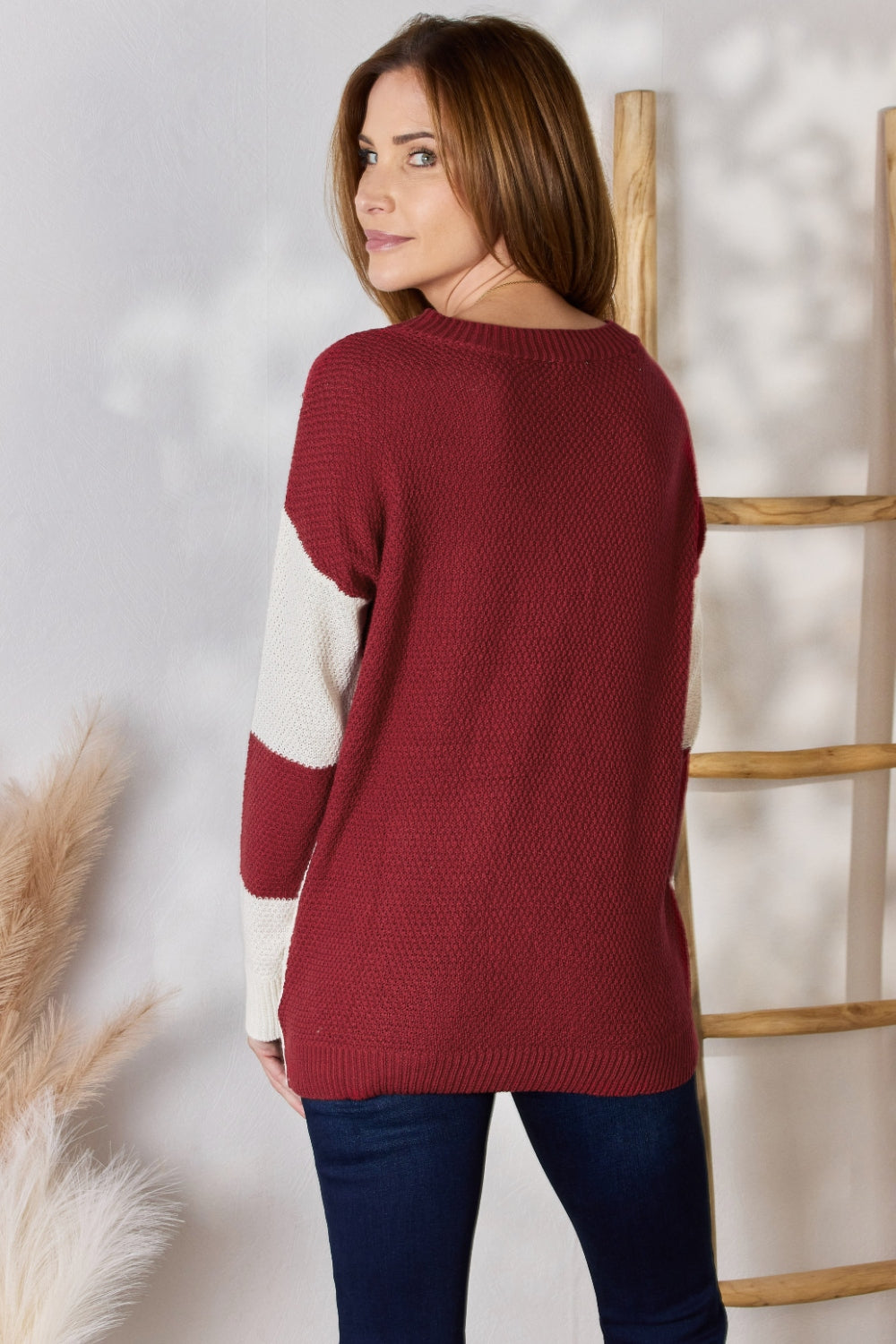 Hailey & Co Full Size Color Block Dropped Shoulder Knit Top Hailey & Co Full Size Color Block Dropped Shoulder Knit Top - TopFashionHQ