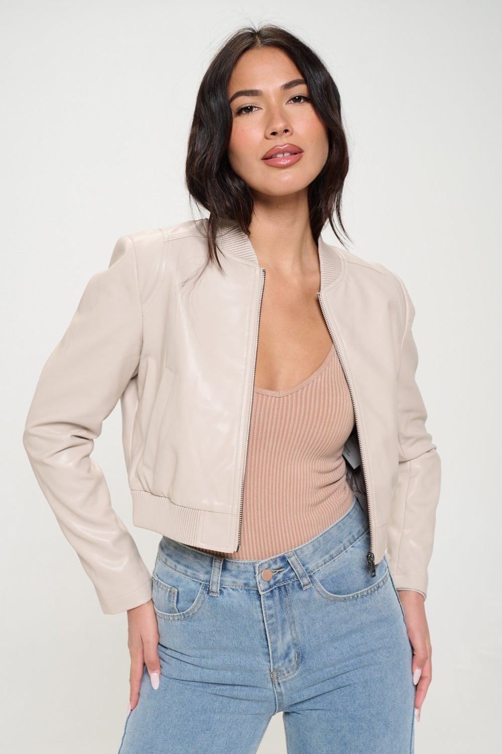 Coalition LA Zip Up Cropped Bomber Jacket Coalition LA Zip Up Cropped Bomber Jacket - TopFashionHQ