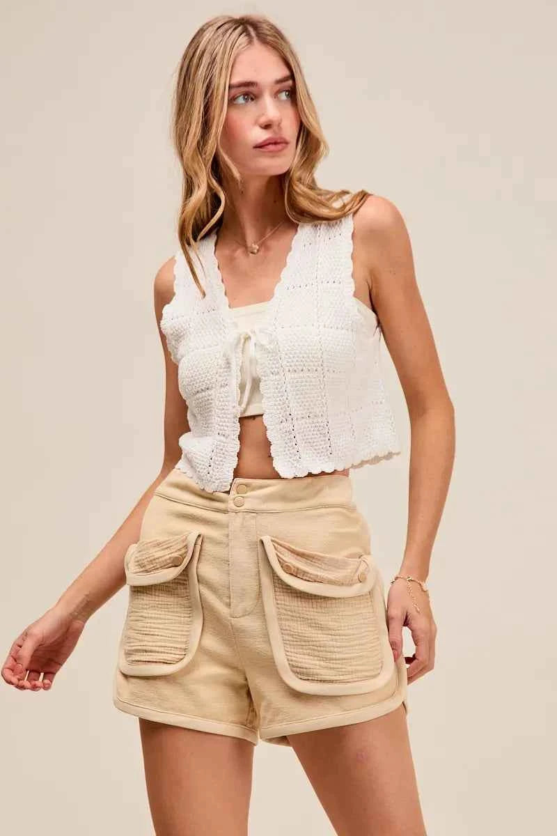 SO ME Mineral Washed Terry High Rise Cargo Shorts SO ME Mineral Washed Terry High Rise Cargo Shorts