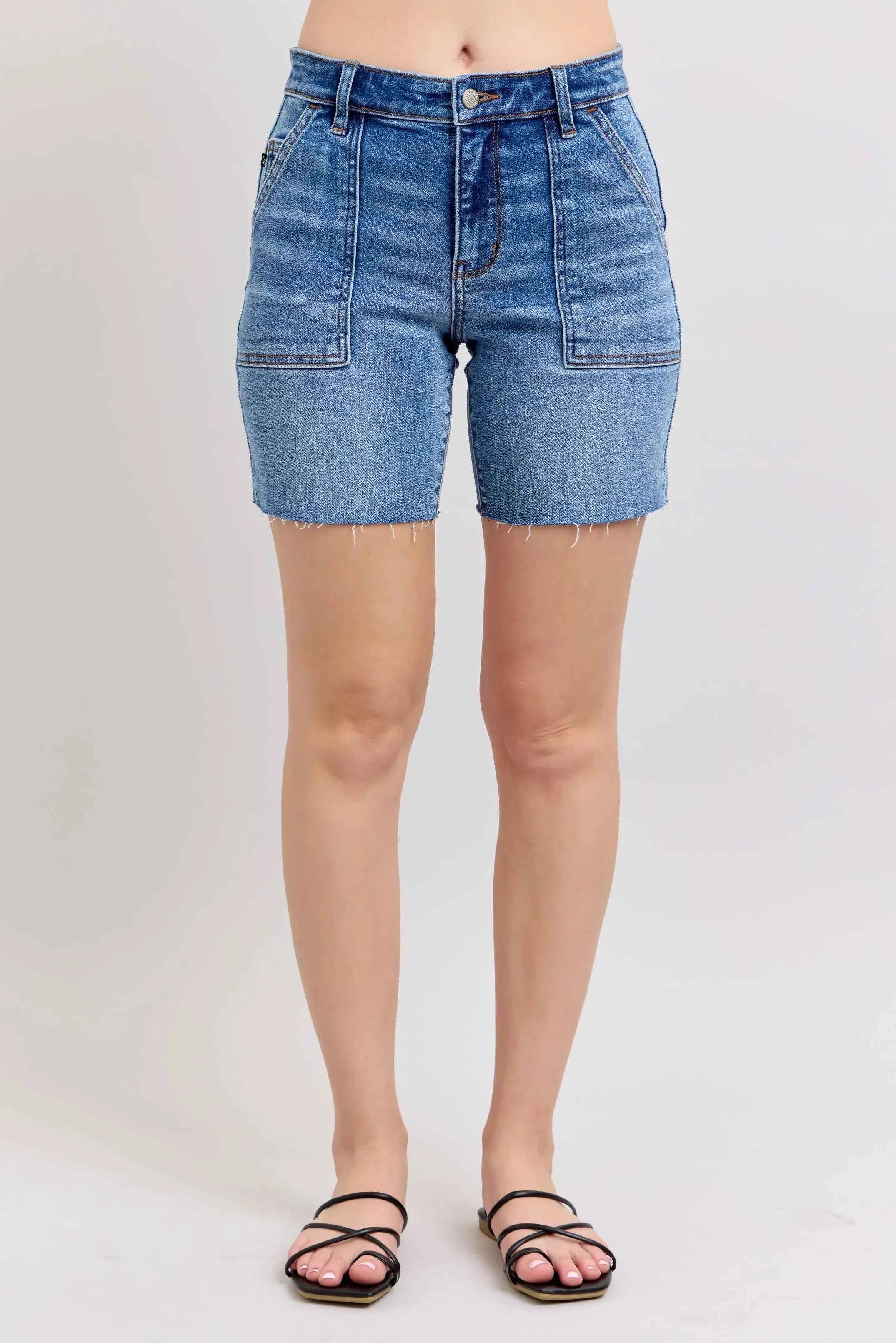 Judy Blue Full Size Mid Rise Bermudas Denim Shorts W/ Back Flap Pockets Plus Size Judy Blue Full Size Mid Rise Bermudas Denim Shorts W/ Back Flap Pockets Plus Size