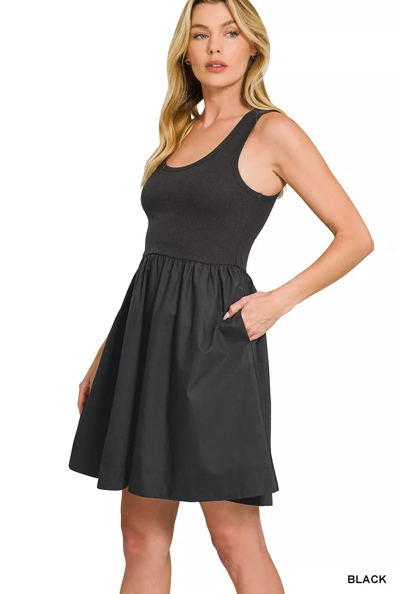 Zenana Combined Knit & Woven Midi Dress e3dca8140409432dbc918083f8e1d257-Max-Origin
