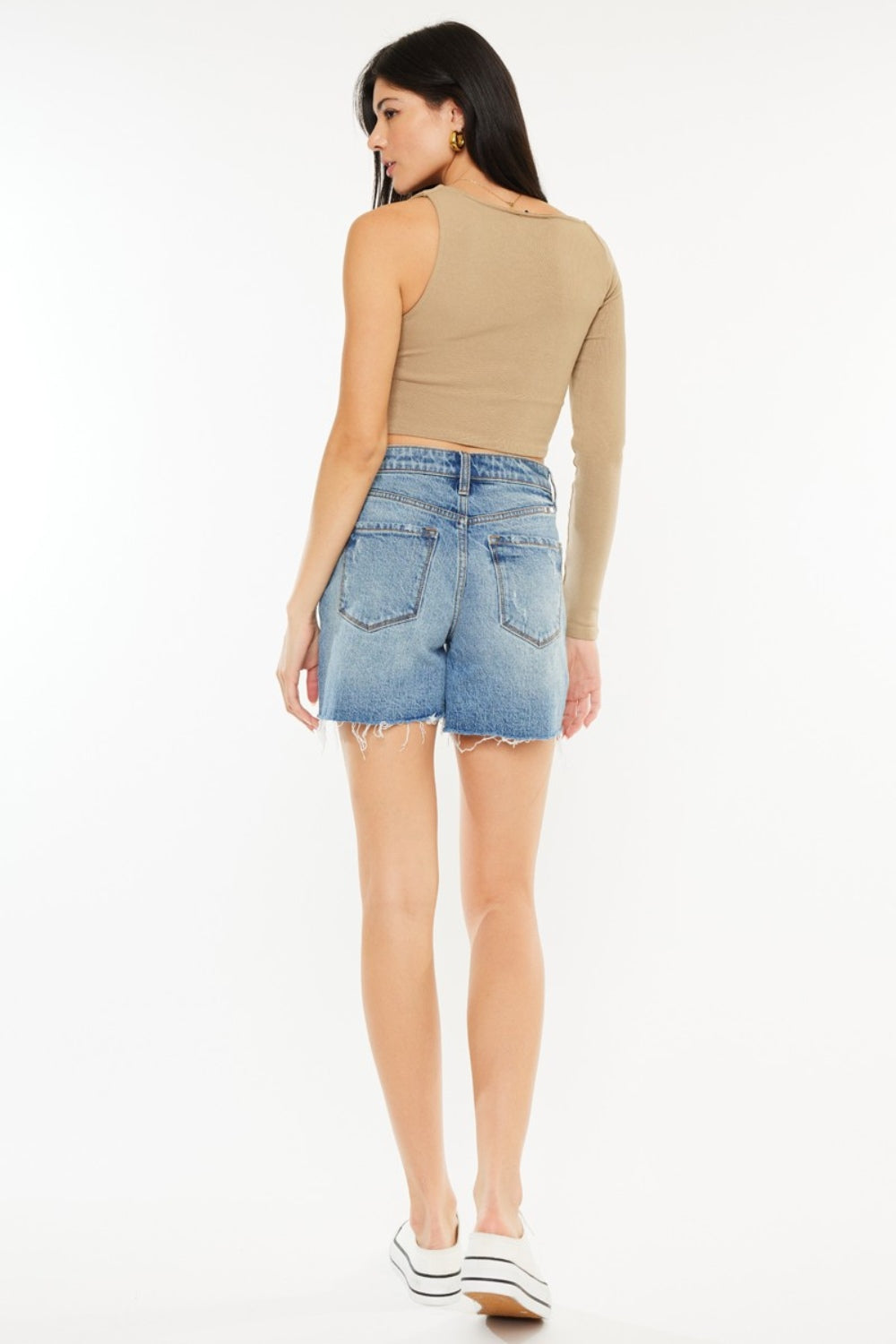 Kancan Full Size Raw Hem High Waist Denim Shorts Kancan Full Size Raw Hem High Waist Denim Shorts - TopFashionHQ