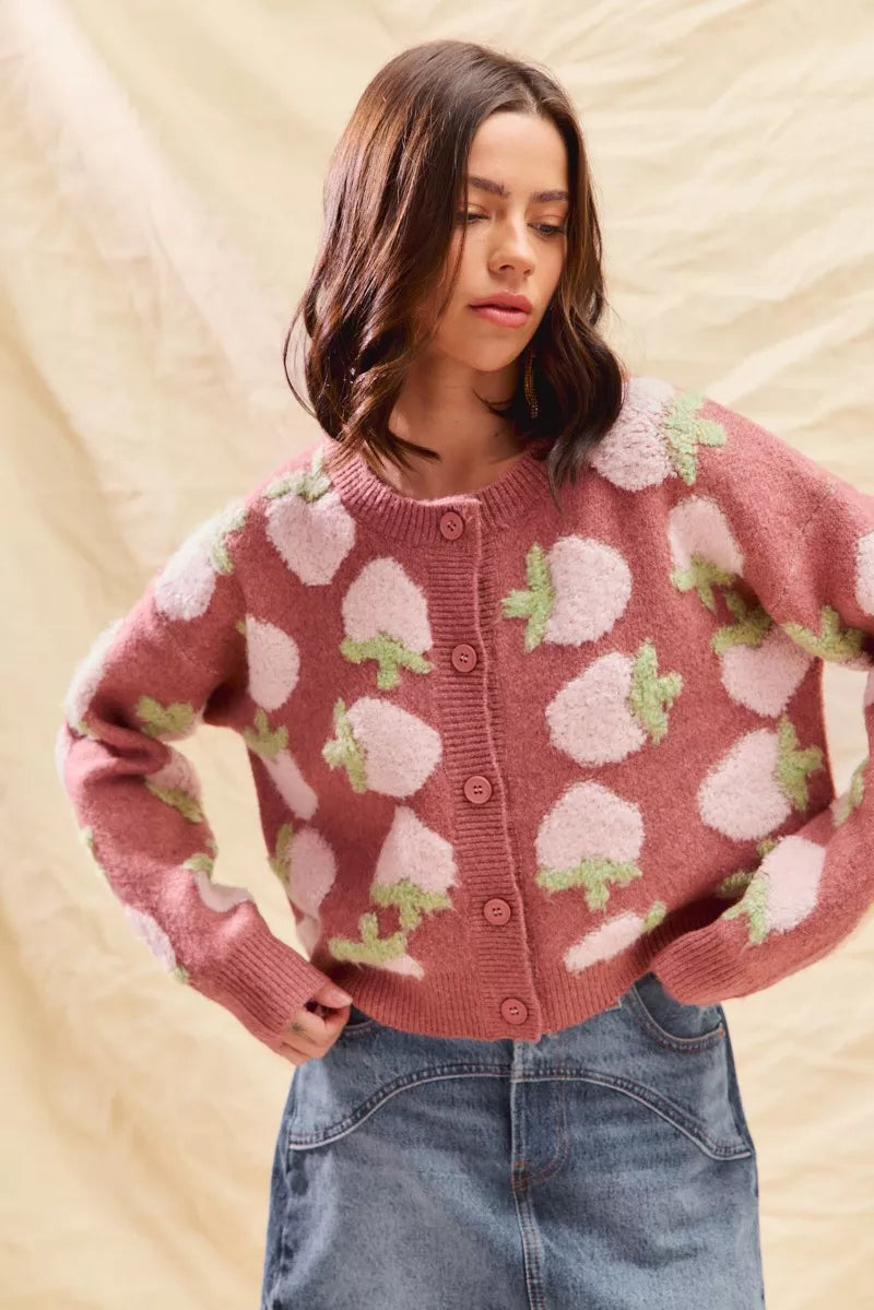 SO ME Strawberry Fruit All Over Button Sweater Cardigan e425d033c2cb45a896ac580e15bbca8d-Max-Origin
