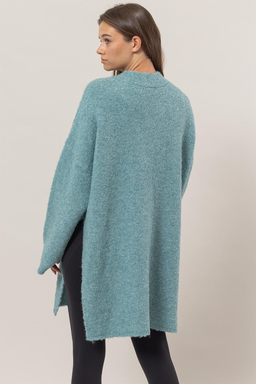 HYFVE Front Rosette Longline Slit Sweater Cardigan HYFVE Front Rosette Longline Slit Sweater Cardigan
