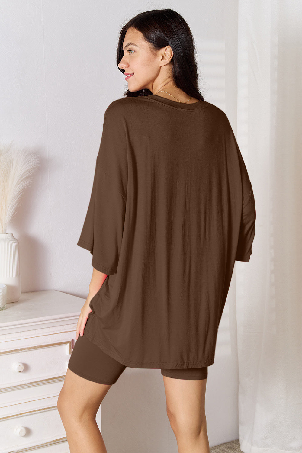 Basic Bae Full Size Soft Rayon Three-Quarter Sleeve Top and Shorts Set Basic Bae Full Size Soft Rayon Three-Quarter Sleeve Top and Shorts Set - TopFashionHQ