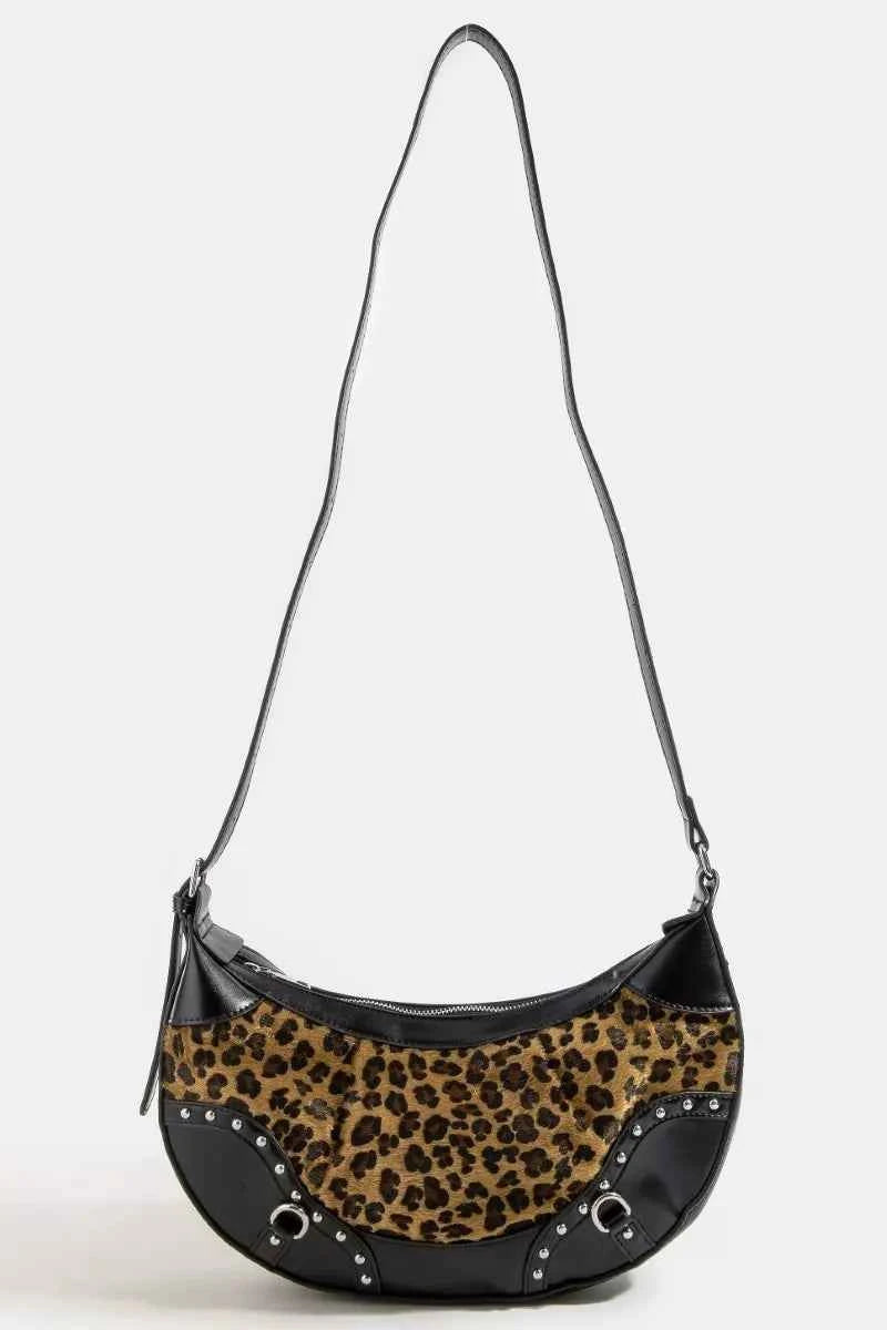 Fame Leopard Print Half Moon Shoulder Bag Fame Leopard Print Half Moon Shoulder Bag