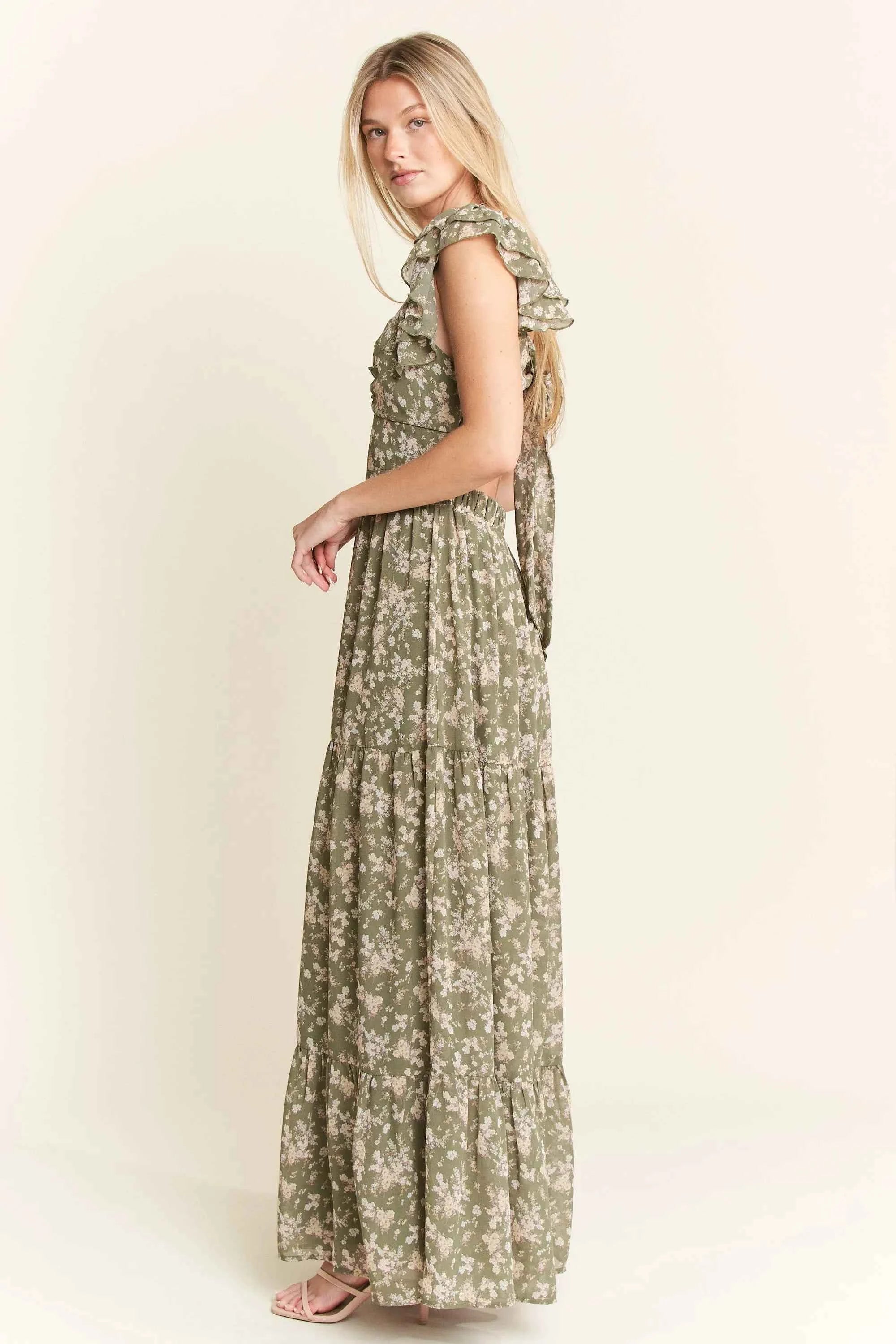 Jade By Jane Ruffle Sleeve Tiered Maxi Dress Jade By Jane Ruffle Sleeve Tiered Maxi Dress