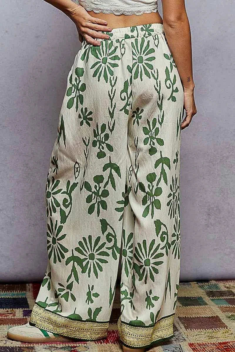 POL Floral Printed Woven Wide Leg Drawstring Pants POL Floral Printed Woven Wide Leg Drawstring Pants