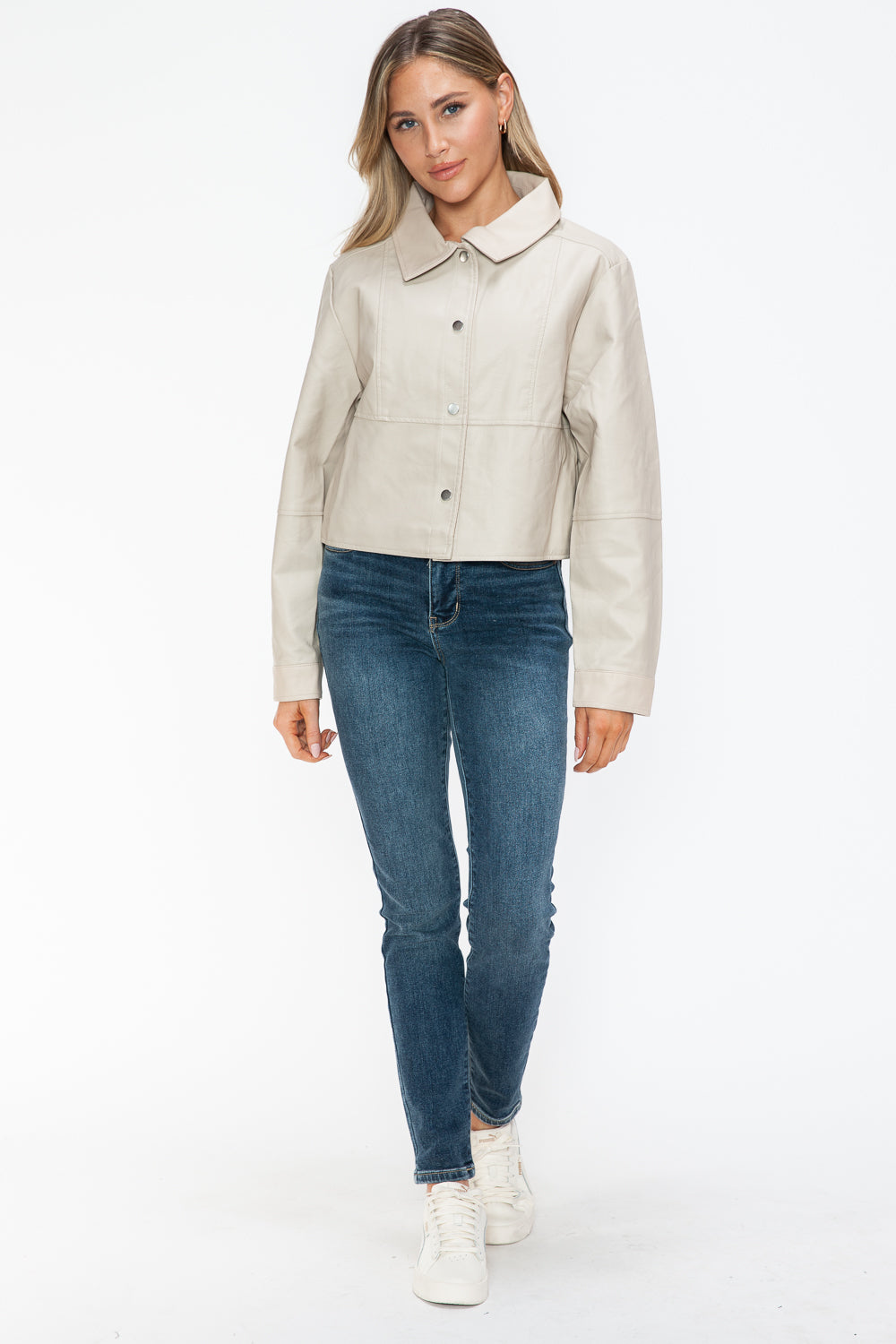 Snobbish Snap Down Long Sleeve PU Leather Jacket Snobbish Snap Down Long Sleeve PU Leather Jacket - TopFashionHQ