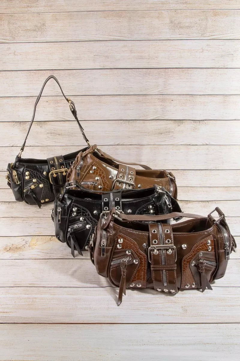 Fame Rivet Detail Leather Shoulder Bag e5bb3059-d1af-4736-9257-03f11e39a8ac-Max-Origin