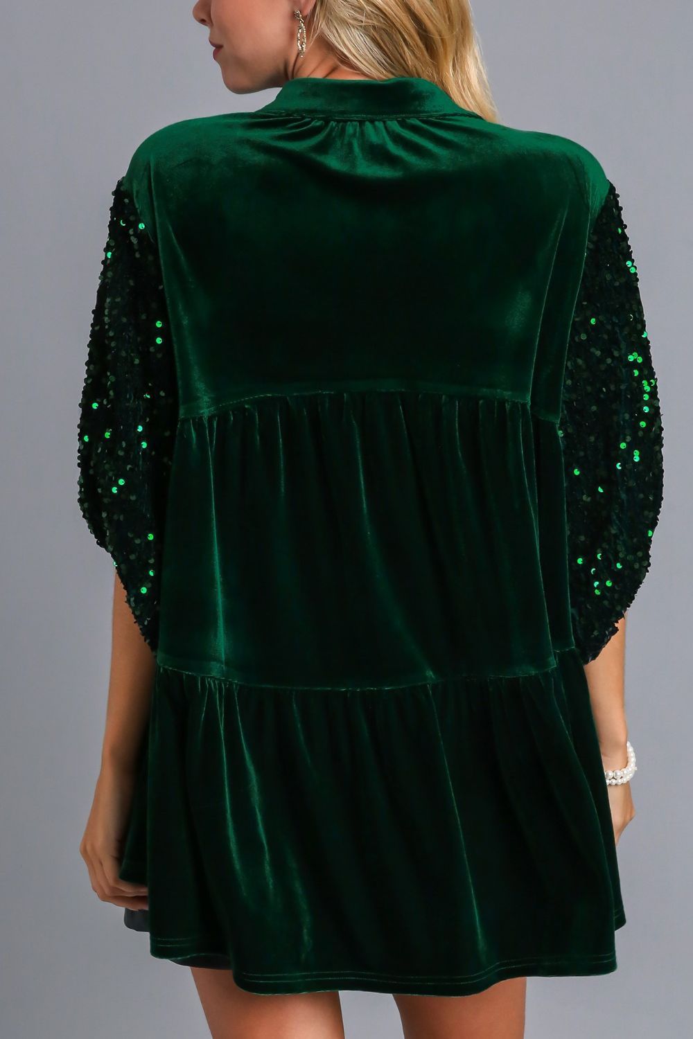 Umgee Sequin Detail Tiered Back Half Sleeve Shirt Umgee Sequin Detail Tiered Back Half Sleeve Shirt - TopFashionHQ
