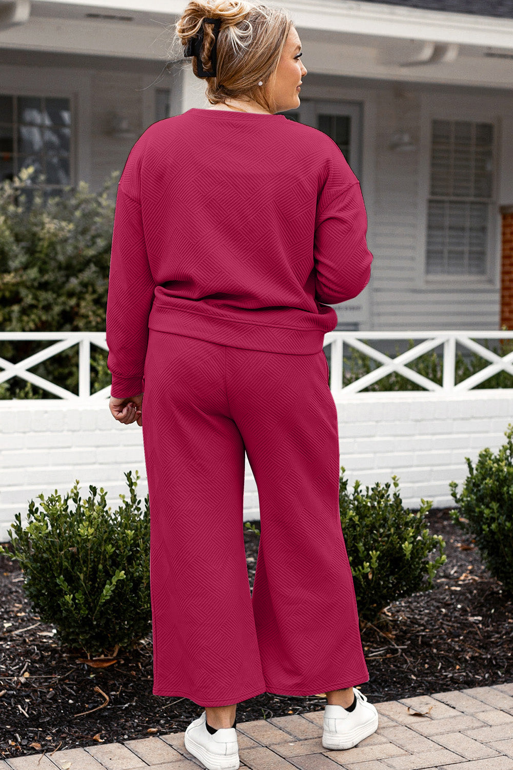 Double Take Full Size Textured Long Sleeve Top and Drawstring Pants Set Double Take Full Size Textured Long Sleeve Top and Drawstring Pants Set - TopFashionHQ