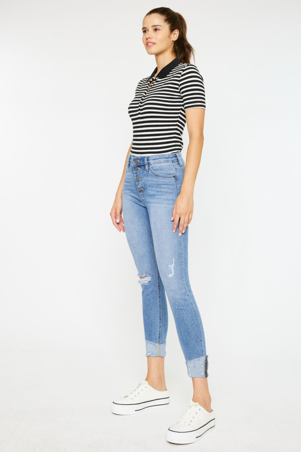 Kancan Distressed Cat's Whiskers Button Fly Jeans Kancan Distressed Cat's Whiskers Button Fly Jeans - TopFashionHQ