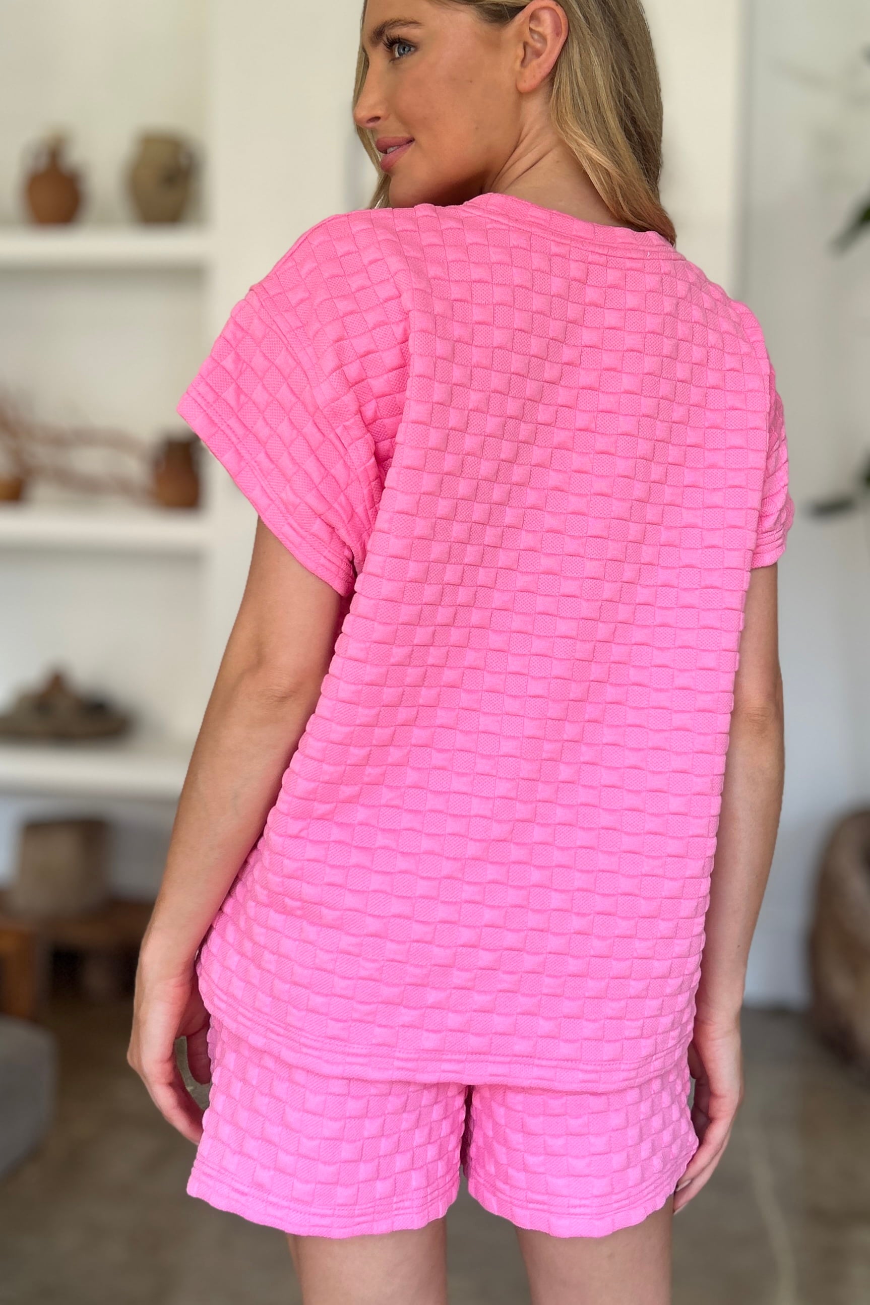 Double Take Full Size Texture T-Shirt and Shorts Set Double Take Full Size Texture T-Shirt and Shorts Set