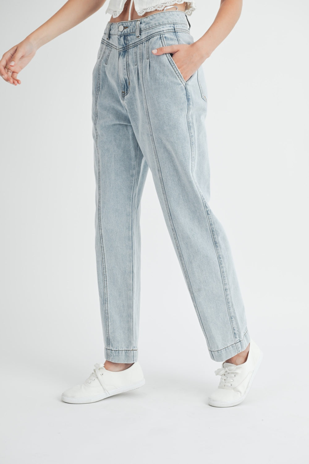 MABLE Pleated Front Detail Straight Jeans MABLE Pleated Front Detail Straight Jeans - TopFashionHQ