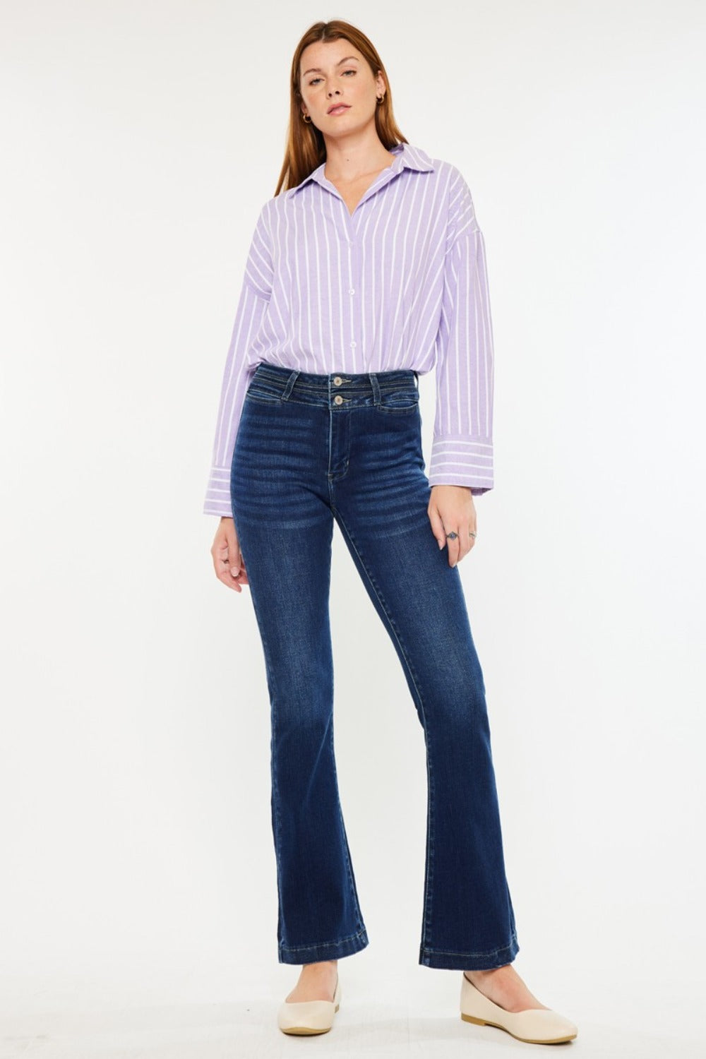 Kancan High Rise Double Waistband Flare Jeans Kancan High Rise Double Waistband Flare Jeans - TopFashionHQ