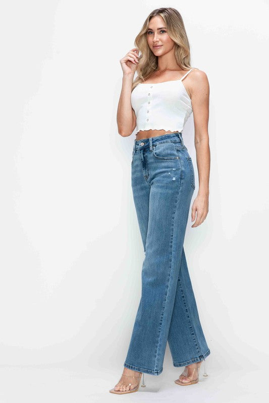 bytos Full Size High Rise Wide Leg Jeans with Pockets bytos Full Size High Rise Wide Leg Jeans with Pockets