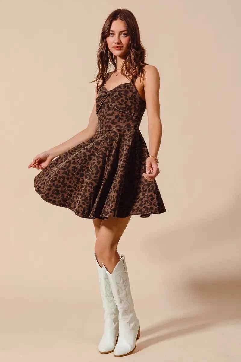 SO ME Mineral Washed Leopard Flare Cami Dress SO ME Mineral Washed Leopard Flare Cami Dress