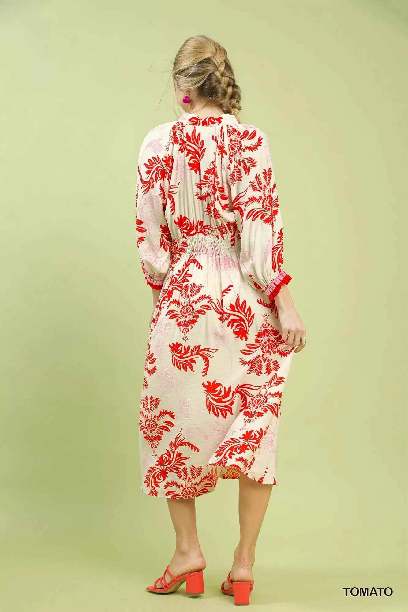 Umgee Tropical Print Button Detail Midi Dress Umgee Tropical Print Button Detail Midi Dress