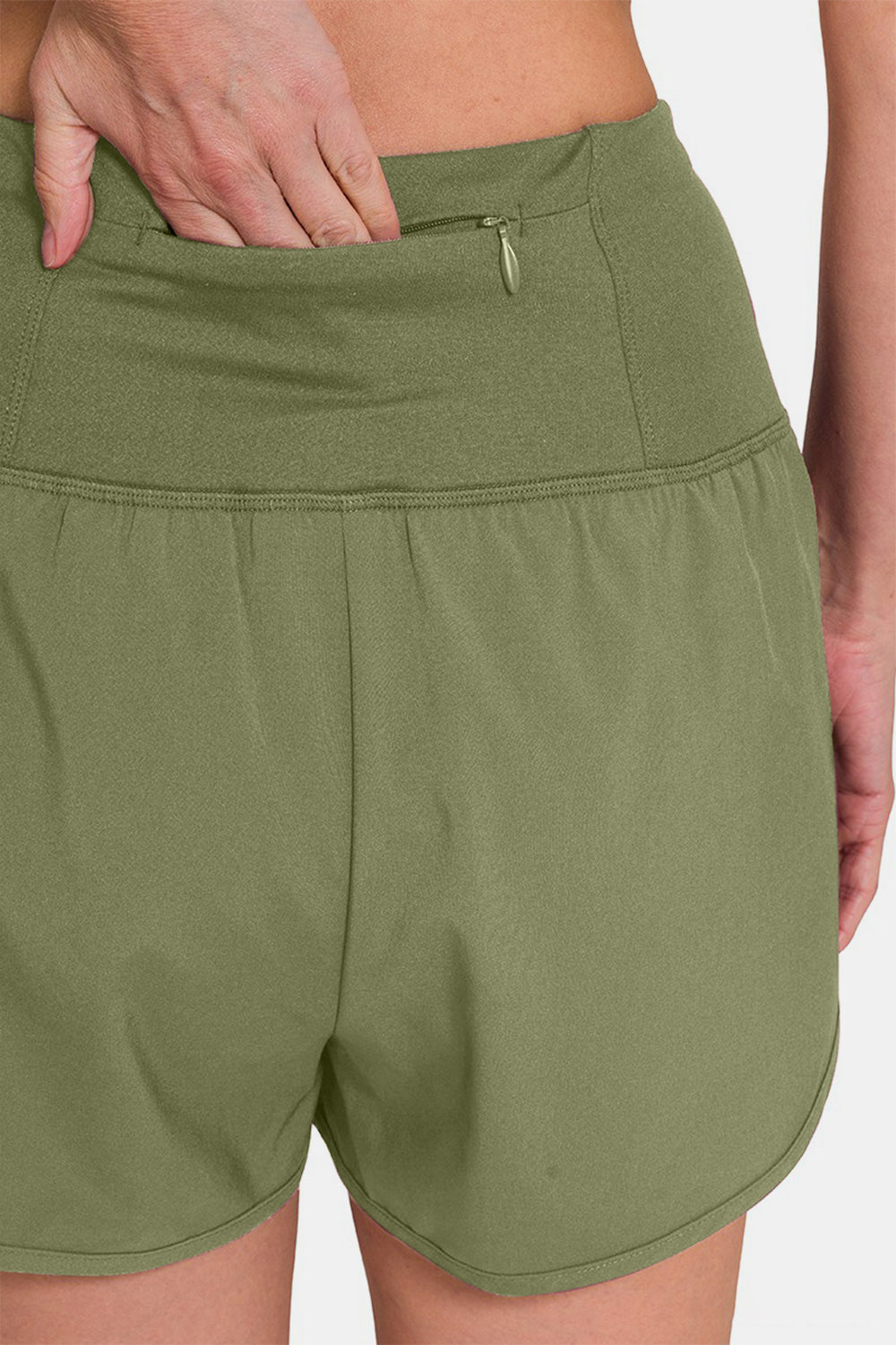 Zenana High-Waisted Zippered Back Pocket Active Shorts Zenana High-Waisted Zippered Back Pocket Active Shorts - TopFashionHQ