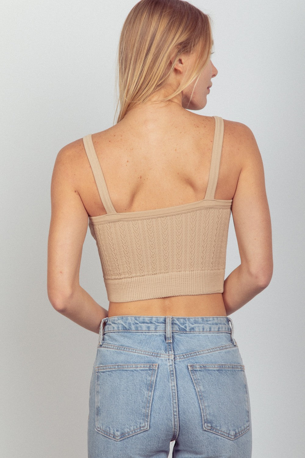 VERY J Cable Knit Seamless Cropped Cami VERY J Cable Knit Seamless Cropped Cami - TopFashionHQ
