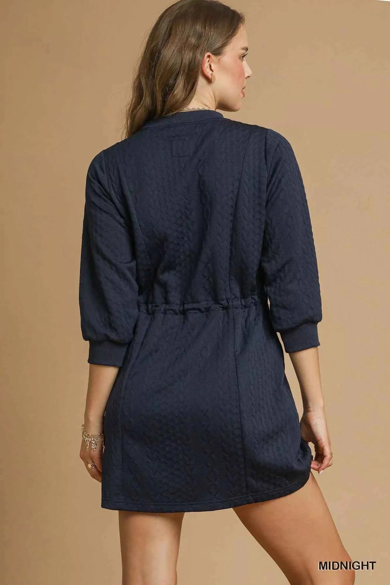 Umgee Drawstring Cable Knit Mini Dress with Pockets Umgee Drawstring Cable Knit Mini Dress with Pockets