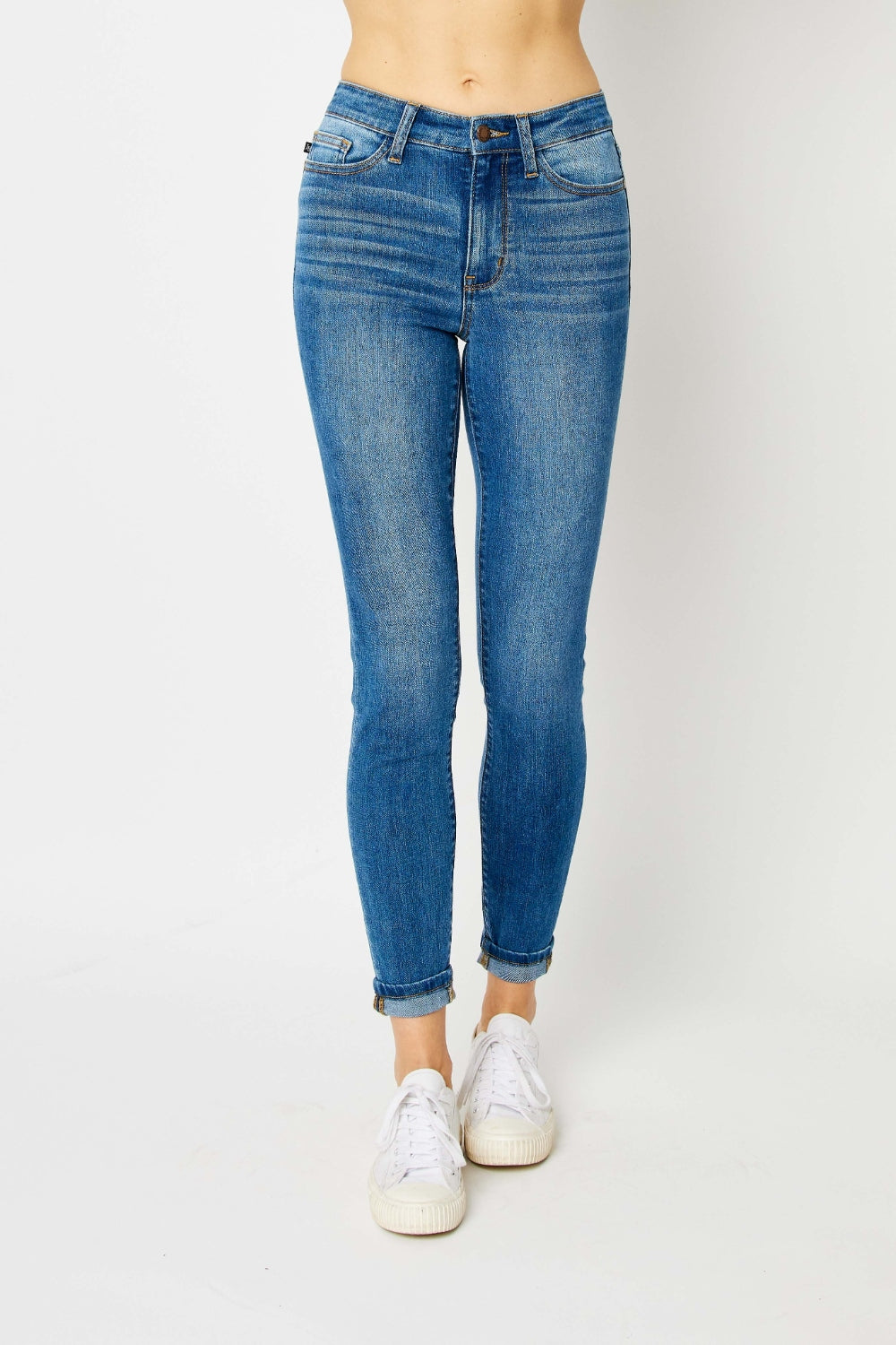 Judy Blue Full Size Cuffed Hem Skinny Jeans Judy Blue Full Size Cuffed Hem Skinny Jeans - TopFashionHQ