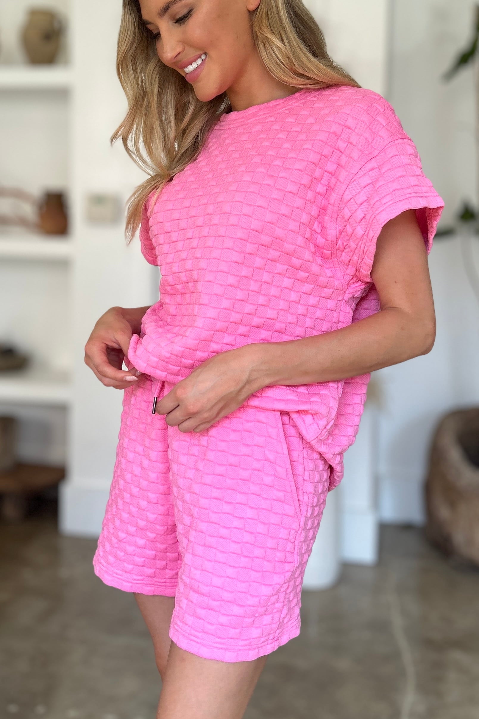 Double Take Full Size Texture T-Shirt and Shorts Set Double Take Full Size Texture T-Shirt and Shorts Set