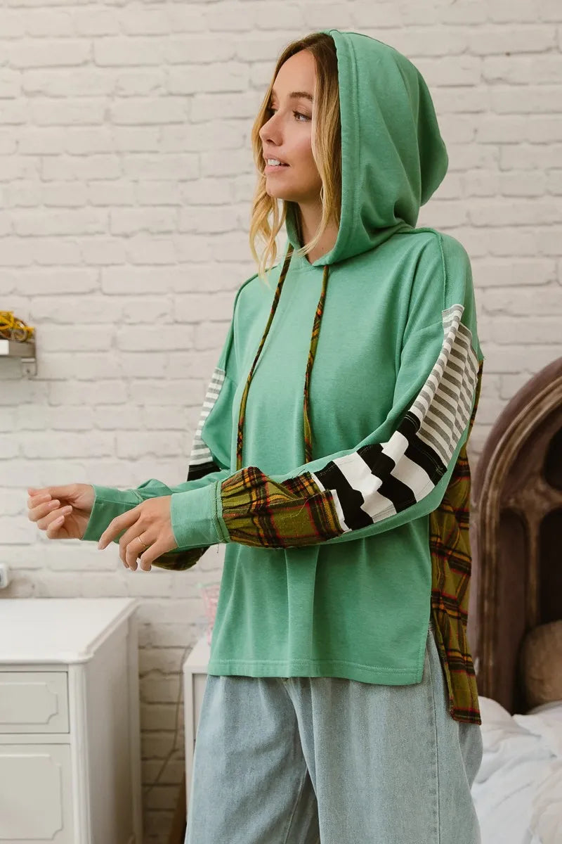 BiBi Plaid With Stripes Mix Match French Terry Hoodie e68c5adba8274974b410836090301e03-Max-Origin
