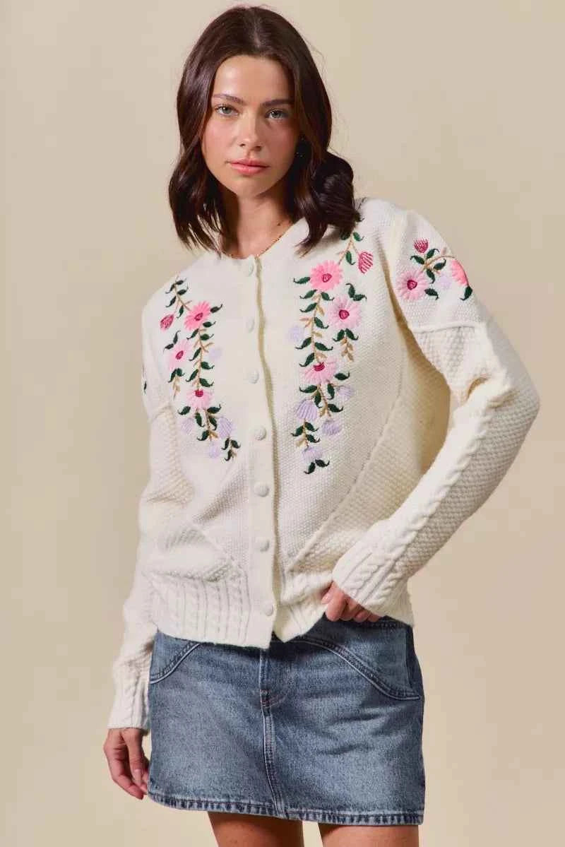 SO ME Floral Embroidered Coquette Sweater Cardigan SO ME Floral Embroidered Coquette Sweater Cardigan