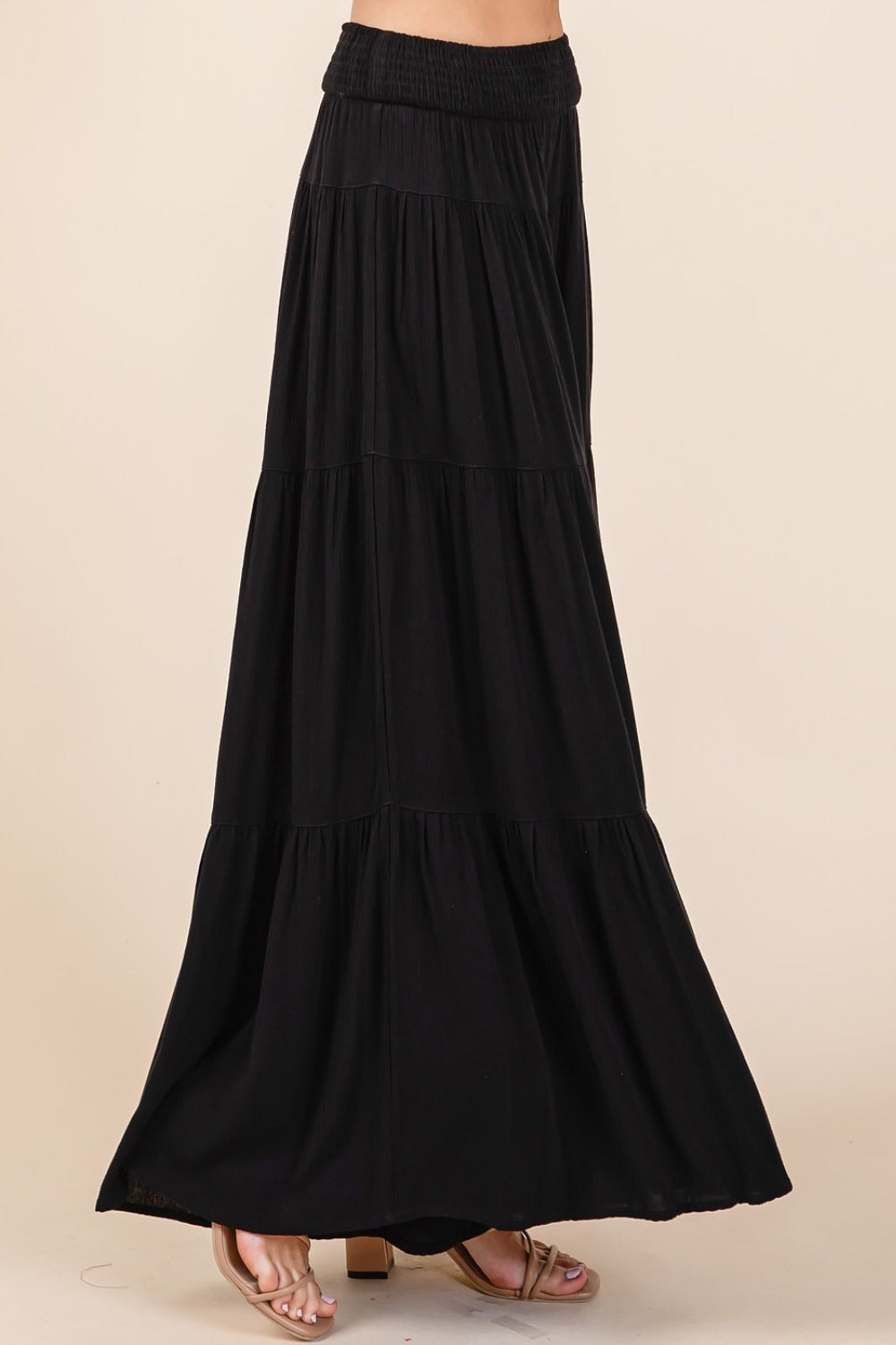 Mittoshop Tier Detail Smocked Elastic Waist Wide Leg Pants Mittoshop Tier Detail Smocked Elastic Waist Wide Leg Pants